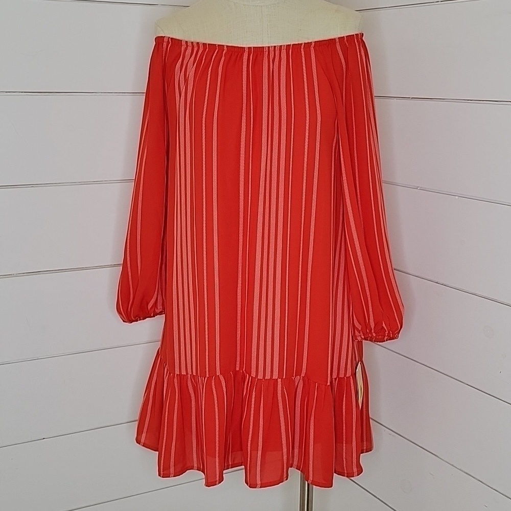 NWT Copper Key small red white stripe drop waisted mini dress
